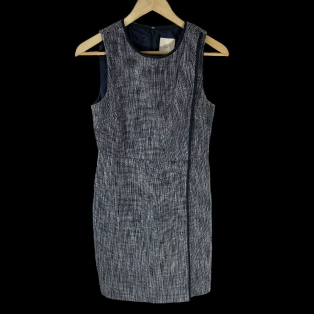J. Crew Suiting Blue Tweed Faux Wrap Skirted Sleeveless Dress‎ Sz 6